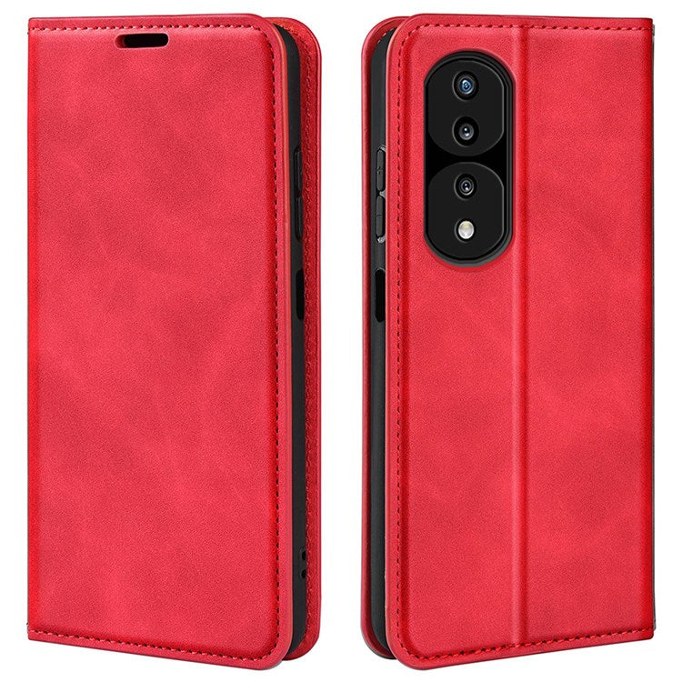 For Honor 70 5G Skin-touch Feeling PU Leather Case Magnetic Auto-absorbed Stand Shockproof TPU Flip Wallet Protective Cover - Red