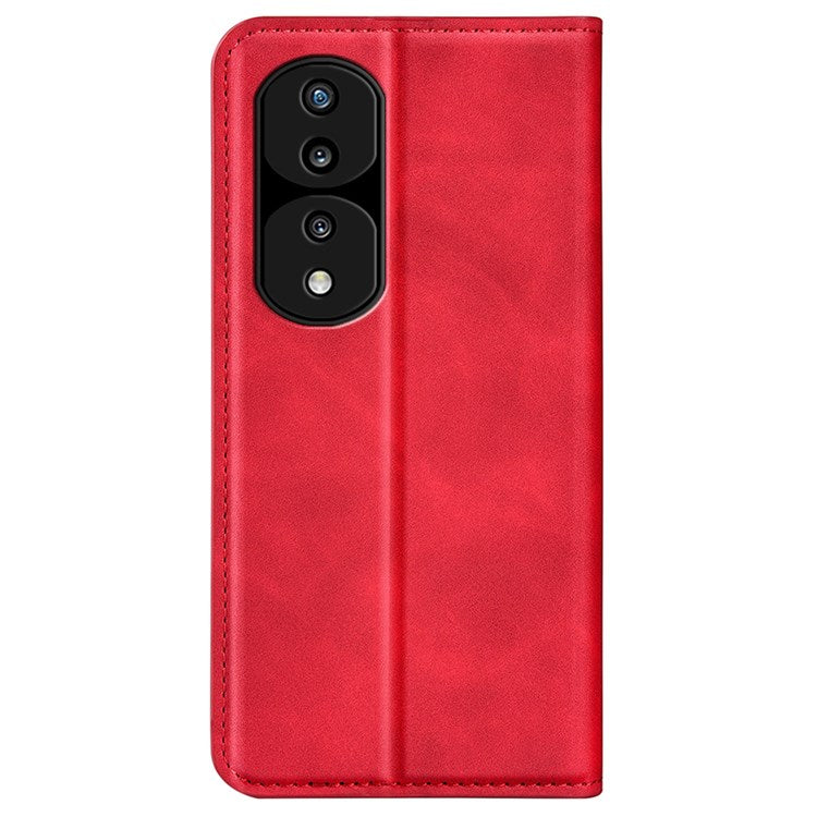 For Honor 70 5G Skin-touch Feeling PU Leather Case Magnetic Auto-absorbed Stand Shockproof TPU Flip Wallet Protective Cover - Red