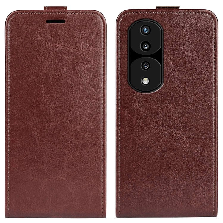For Honor 70 5G Vertical Flip Phone Case Crazy Horse Texture PU Leather Protective Cover with Card Slot - Brown