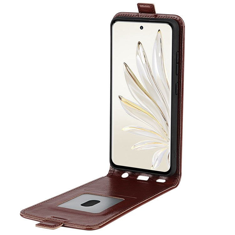 For Honor 70 5G Vertical Flip Phone Case Crazy Horse Texture PU Leather Protective Cover with Card Slot - Brown