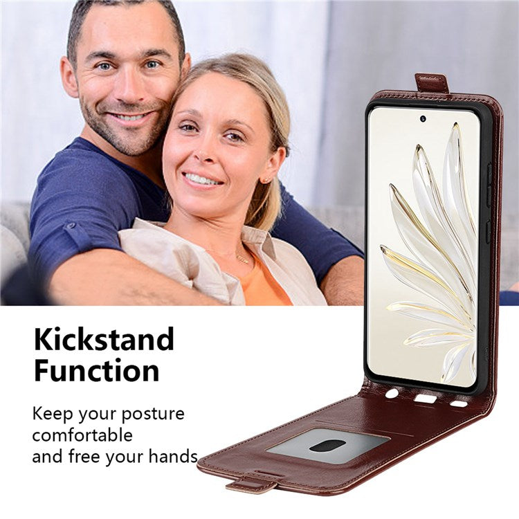 For Honor 70 5G Vertical Flip Phone Case Crazy Horse Texture PU Leather Protective Cover with Card Slot - Brown