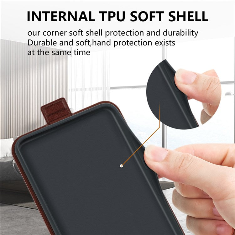 For Honor 70 5G Vertical Flip Phone Case Crazy Horse Texture PU Leather Protective Cover with Card Slot - Brown