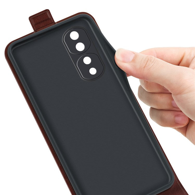For Honor 70 5G Vertical Flip Phone Case Crazy Horse Texture PU Leather Protective Cover with Card Slot - Brown