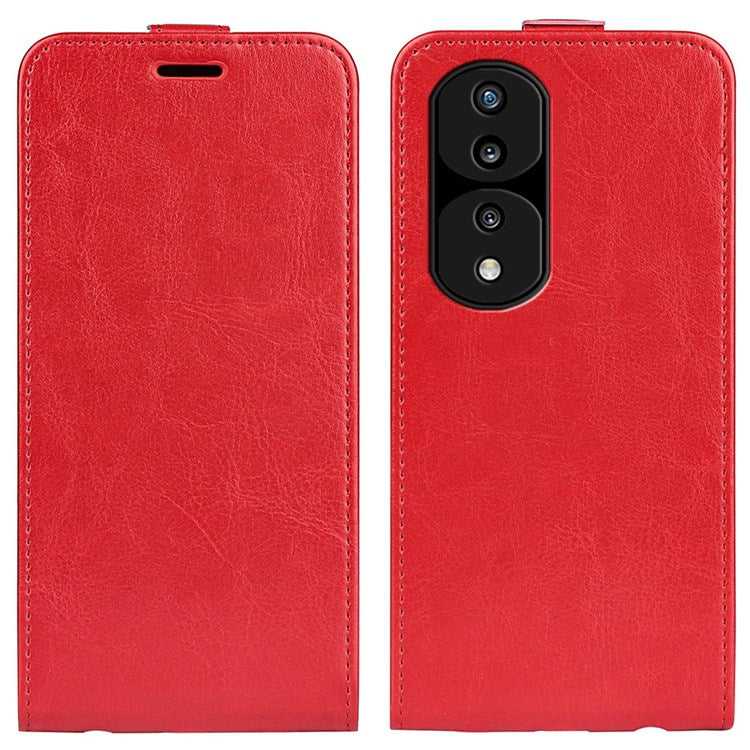 For Honor 70 5G Vertical Flip Phone Case Crazy Horse Texture PU Leather Protective Cover with Card Slot - Red