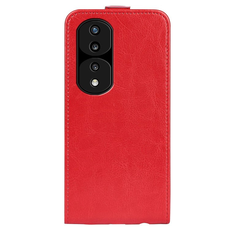 For Honor 70 5G Vertical Flip Phone Case Crazy Horse Texture PU Leather Protective Cover with Card Slot - Red