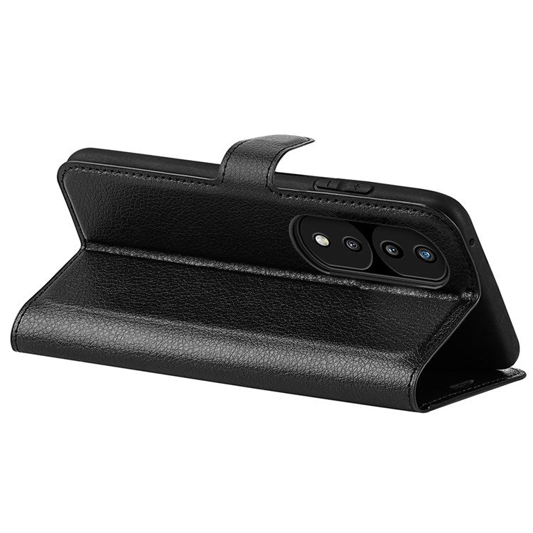 For Honor 70 5G Litchi Texture Wallet Case PU Leather Stand Shockproof TPU Inner Shell Flip Folio Cover - Black