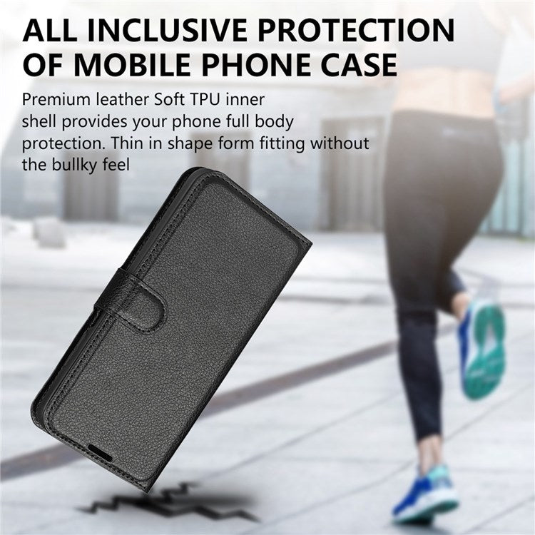 For Honor 70 5G Litchi Texture Wallet Case PU Leather Stand Shockproof TPU Inner Shell Flip Folio Cover - Black