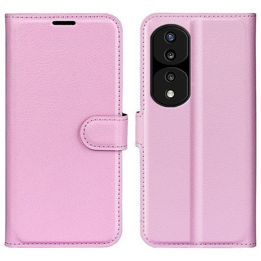 For Honor 70 5G Litchi Texture Wallet Case PU Leather Stand Shockproof TPU Inner Shell Flip Folio Cover - Pink
