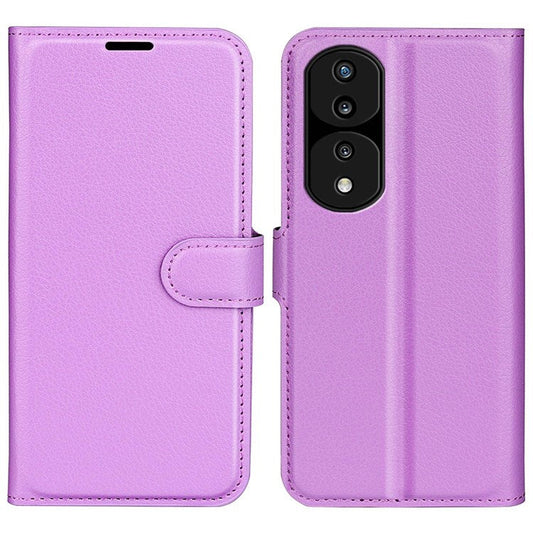 For Honor 70 5G Litchi Texture Wallet Case PU Leather Stand Shockproof TPU Inner Shell Flip Folio Cover - Purple