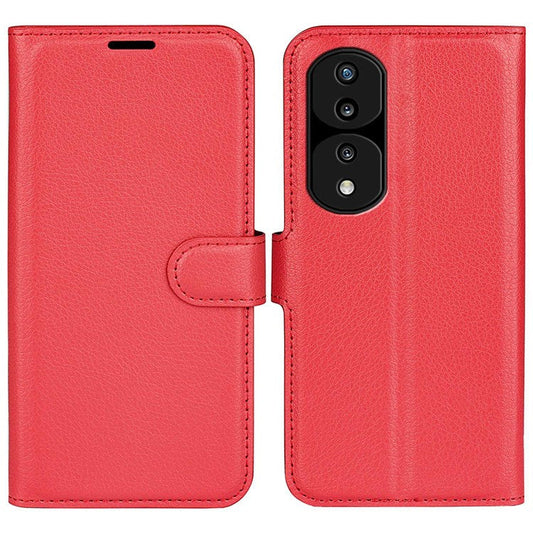 For Honor 70 5G Litchi Texture Wallet Case PU Leather Stand Shockproof TPU Inner Shell Flip Folio Cover - Red
