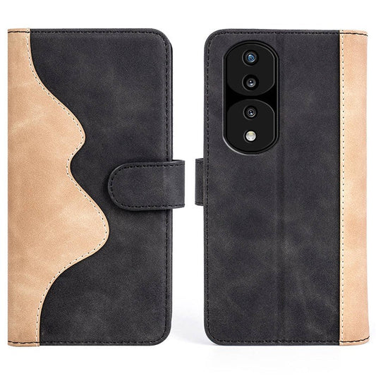 For Honor 70 Pro 5G Color Splicing Wallet Case PU Leather Magnetic Protect Flip Stand Phone Cover - Black