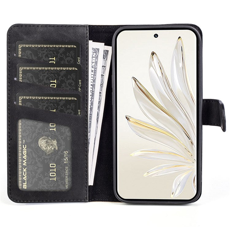 For Honor 70 Pro 5G Color Splicing Wallet Case PU Leather Magnetic Protect Flip Stand Phone Cover - Black