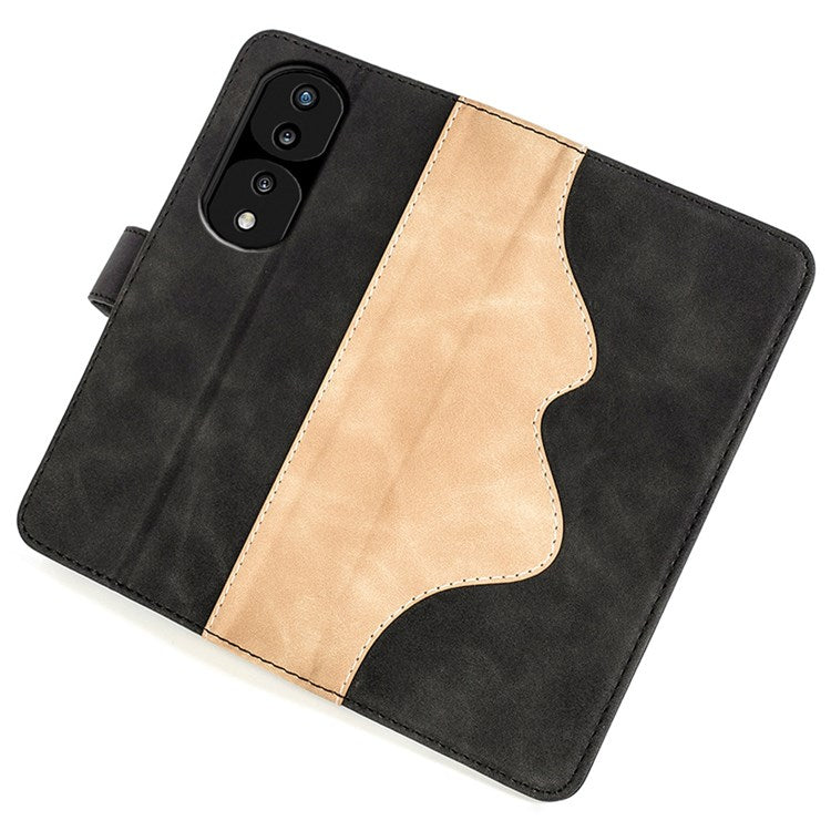 For Honor 70 Pro 5G Color Splicing Wallet Case PU Leather Magnetic Protect Flip Stand Phone Cover - Black