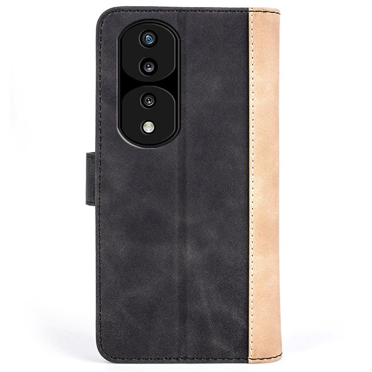 For Honor 70 Pro 5G Color Splicing Wallet Case PU Leather Magnetic Protect Flip Stand Phone Cover - Black