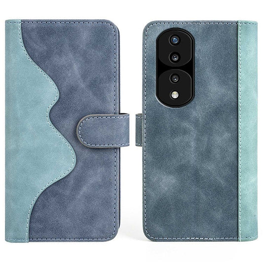 For Honor 70 Pro 5G Color Splicing Wallet Case PU Leather Magnetic Protect Flip Stand Phone Cover - Blue