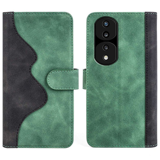 For Honor 70 Pro 5G Color Splicing Wallet Case PU Leather Magnetic Protect Flip Stand Phone Cover - Green