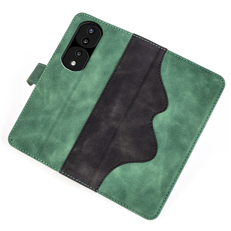 For Honor 70 Pro 5G Color Splicing Wallet Case PU Leather Magnetic Protect Flip Stand Phone Cover - Green
