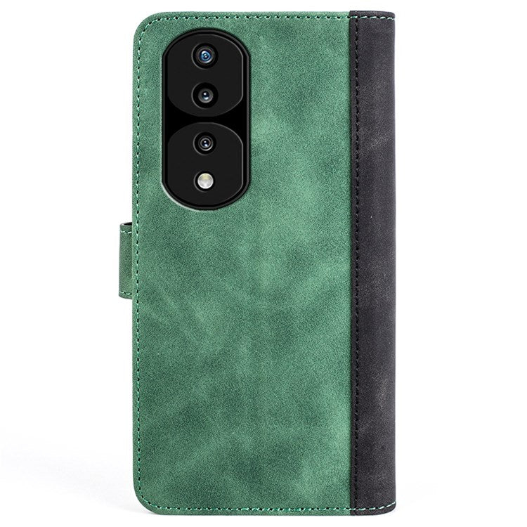 For Honor 70 Pro 5G Color Splicing Wallet Case PU Leather Magnetic Protect Flip Stand Phone Cover - Green