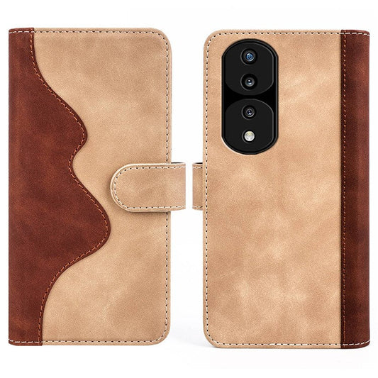 For Honor 70 Pro 5G Color Splicing Wallet Case PU Leather Magnetic Protect Flip Stand Phone Cover - Yellow
