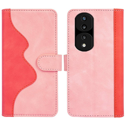 For Honor 70 Pro 5G Color Splicing Wallet Case PU Leather Magnetic Protect Flip Stand Phone Cover - Pink