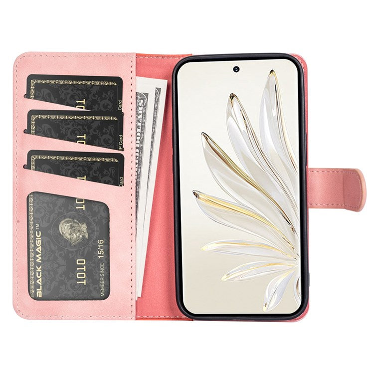 For Honor 70 Pro 5G Color Splicing Wallet Case PU Leather Magnetic Protect Flip Stand Phone Cover - Pink
