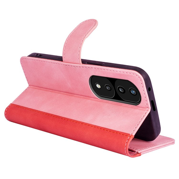 For Honor 70 Pro 5G Color Splicing Wallet Case PU Leather Magnetic Protect Flip Stand Phone Cover - Pink