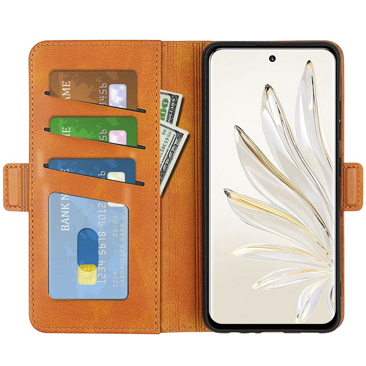For Honor 70 Pro 5G PU Leather Wallet Stand Case Dual Magnetic Clasp Protect Shockproof Inner TPU Flip Cover - Yellow