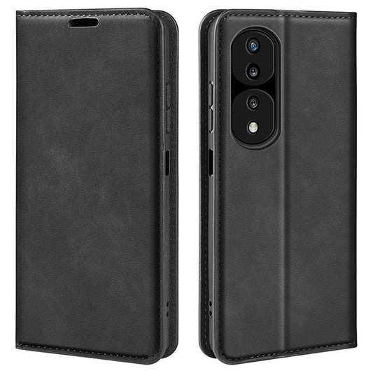 For Honor 70 Pro 5G PU Leather Wallet Case Flip Folio Stand Magnetic Absorption Protect Skin-touch Feeling Full Protection Cover - Black