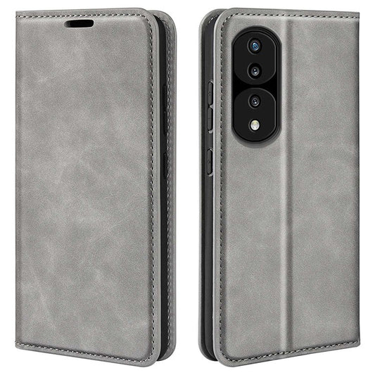 For Honor 70 Pro 5G PU Leather Wallet Case Flip Folio Stand Magnetic Absorption Protect Skin-touch Feeling Full Protection Cover - Grey