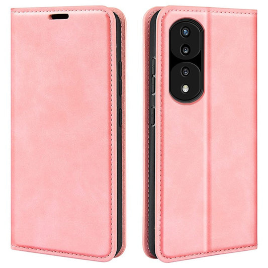 For Honor 70 Pro 5G PU Leather Wallet Case Flip Folio Stand Magnetic Absorption Protect Skin-touch Feeling Full Protection Cover - Pink