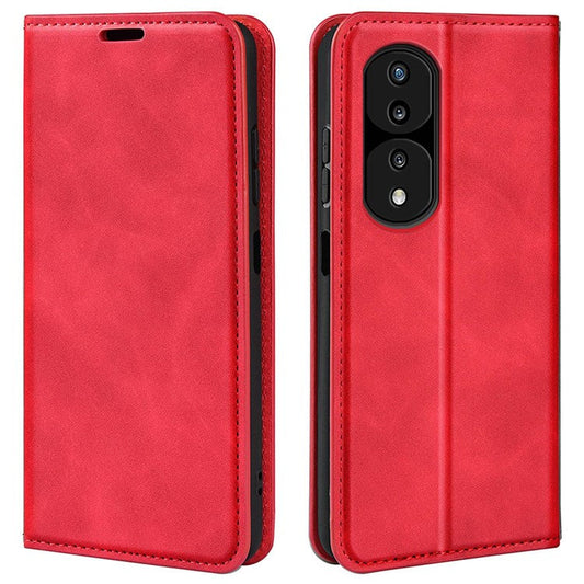 For Honor 70 Pro 5G PU Leather Wallet Case Flip Folio Stand Magnetic Absorption Protect Skin-touch Feeling Full Protection Cover - Red