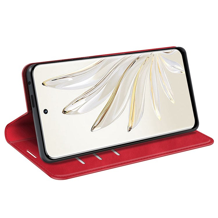 For Honor 70 Pro 5G PU Leather Wallet Case Flip Folio Stand Magnetic Absorption Protect Skin-touch Feeling Full Protection Cover - Red