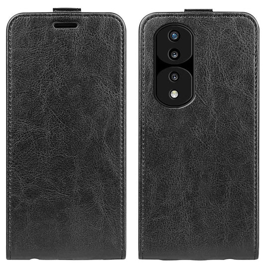 For Honor 70 Pro 5G PU Leather Card Holder Case Crazy Horse Texture Vertical Flip  Magnetic Cover - Black