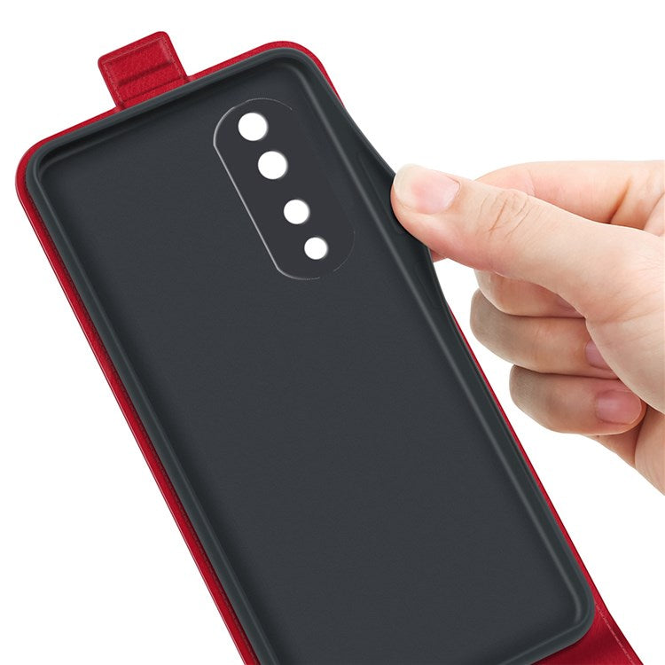 For Honor 70 Pro 5G PU Leather Card Holder Case Crazy Horse Texture Vertical Flip  Magnetic Cover - Red
