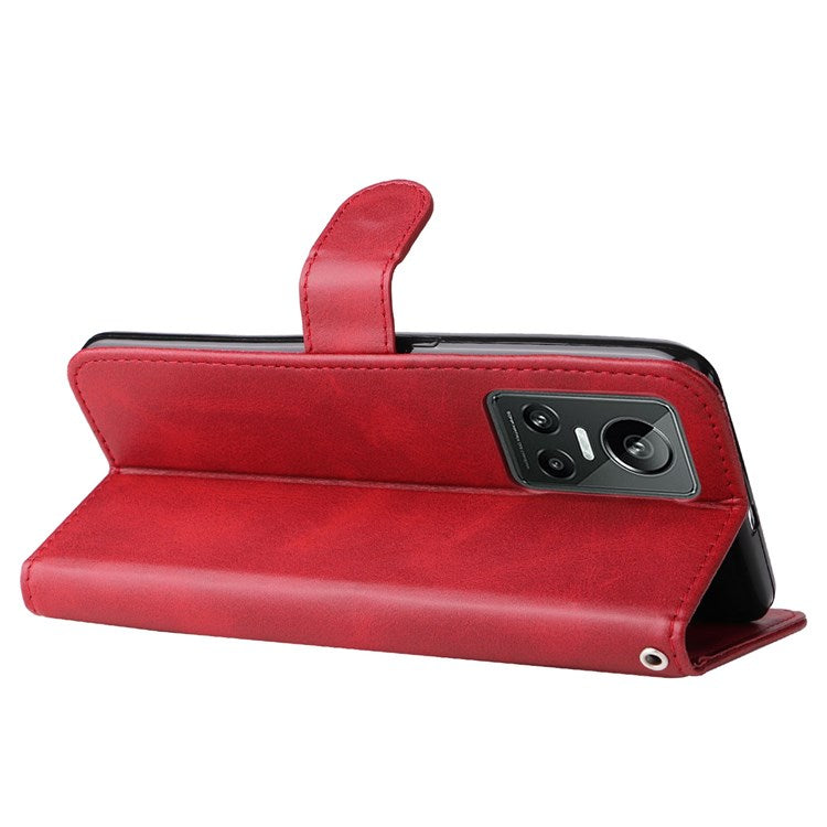 For Realme GT Neo3 5G Shockproof Wallet Phone Case PU Leather Zipper Pocket Flip Stand Design Magnetic Closure Cover - Red