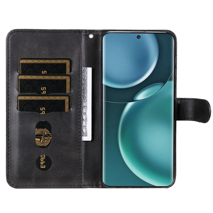 For Honor Magic4 5G/Magic4 Pro 5G Anti-fall PU Leather Wallet Folio Flip Case Zipper Pocket Stand Shockproof Protective Cover - Black