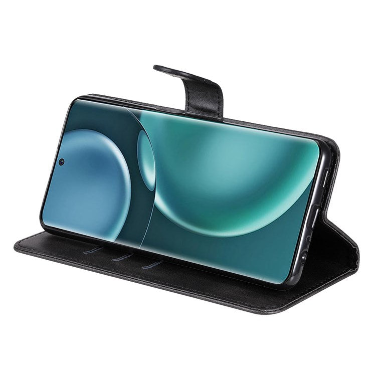 For Honor Magic4 5G/Magic4 Pro 5G Anti-fall PU Leather Wallet Folio Flip Case Zipper Pocket Stand Shockproof Protective Cover - Black