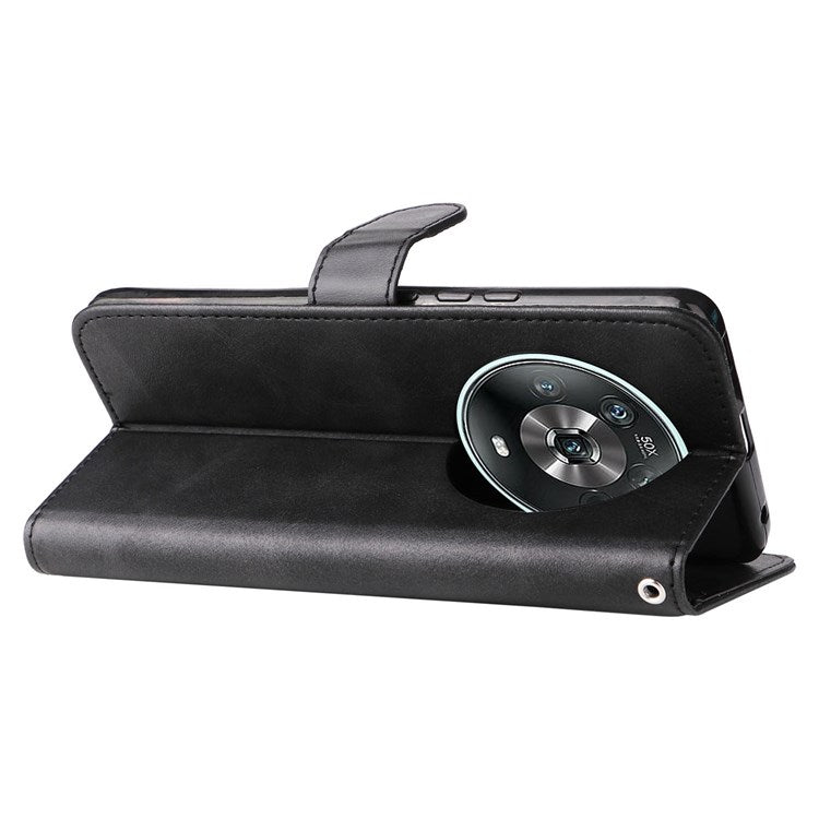 For Honor Magic4 5G/Magic4 Pro 5G Anti-fall PU Leather Wallet Folio Flip Case Zipper Pocket Stand Shockproof Protective Cover - Black