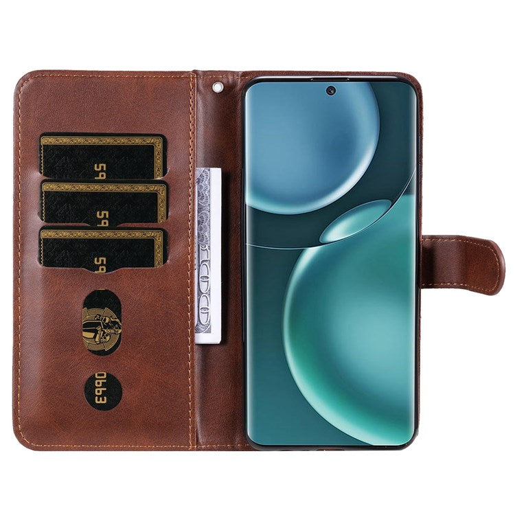 For Honor Magic4 5G/Magic4 Pro 5G Anti-fall PU Leather Wallet Folio Flip Case Zipper Pocket Stand Shockproof Protective Cover - Brown