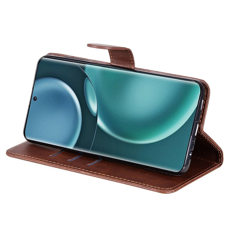 For Honor Magic4 5G/Magic4 Pro 5G Anti-fall PU Leather Wallet Folio Flip Case Zipper Pocket Stand Shockproof Protective Cover - Brown