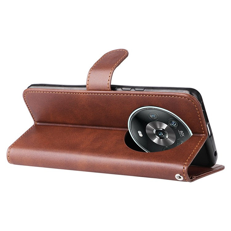 For Honor Magic4 5G/Magic4 Pro 5G Anti-fall PU Leather Wallet Folio Flip Case Zipper Pocket Stand Shockproof Protective Cover - Brown