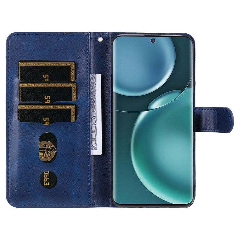 For Honor Magic4 5G/Magic4 Pro 5G Anti-fall PU Leather Wallet Folio Flip Case Zipper Pocket Stand Shockproof Protective Cover - Blue
