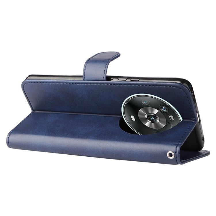 For Honor Magic4 5G/Magic4 Pro 5G Anti-fall PU Leather Wallet Folio Flip Case Zipper Pocket Stand Shockproof Protective Cover - Blue