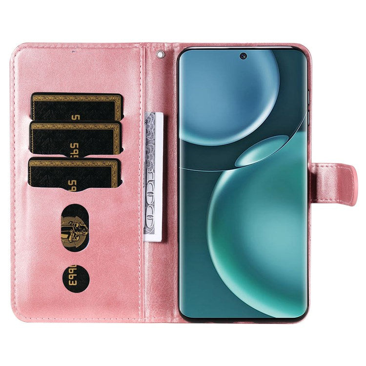 For Honor Magic4 5G/Magic4 Pro 5G Anti-fall PU Leather Wallet Folio Flip Case Zipper Pocket Stand Shockproof Protective Cover - Rose Gold