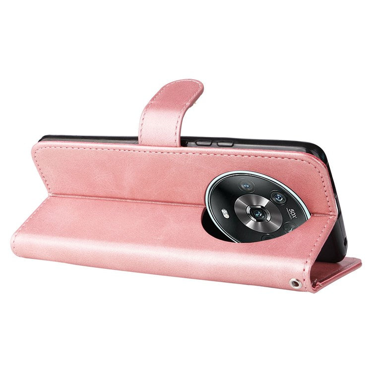 For Honor Magic4 5G/Magic4 Pro 5G Anti-fall PU Leather Wallet Folio Flip Case Zipper Pocket Stand Shockproof Protective Cover - Rose Gold