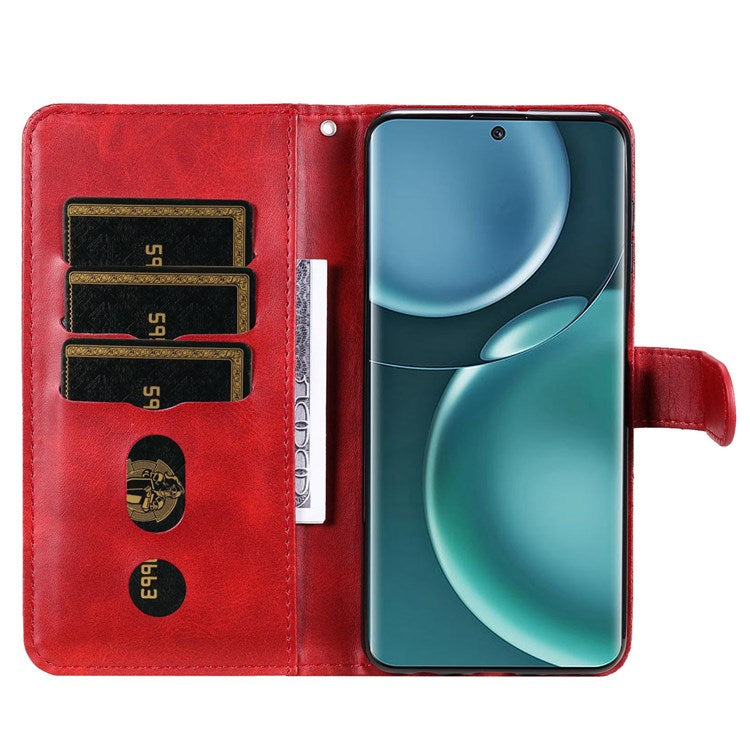 For Honor Magic4 5G/Magic4 Pro 5G Anti-fall PU Leather Wallet Folio Flip Case Zipper Pocket Stand Shockproof Protective Cover - Red