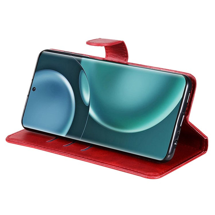 For Honor Magic4 5G/Magic4 Pro 5G Anti-fall PU Leather Wallet Folio Flip Case Zipper Pocket Stand Shockproof Protective Cover - Red