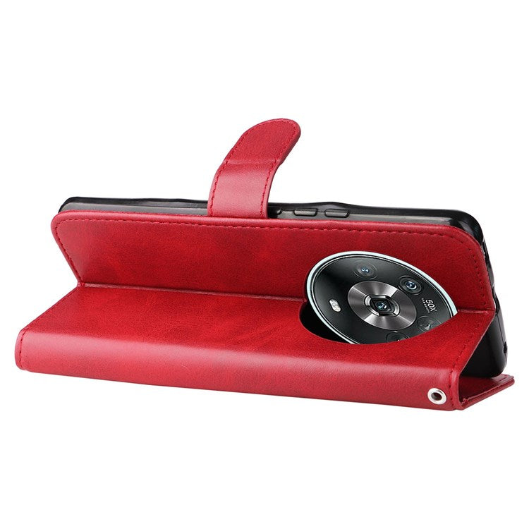 For Honor Magic4 5G/Magic4 Pro 5G Anti-fall PU Leather Wallet Folio Flip Case Zipper Pocket Stand Shockproof Protective Cover - Red