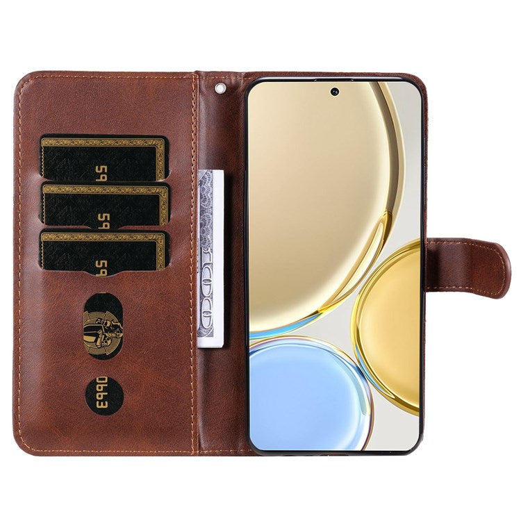 For Honor X9 4G/5G/X30/Magic4 Lite 5G/4G Outer Zipper Pocket PU Leather Wallet Cover Scratch-resistant Cell Phone Stand Protective Case - Brown