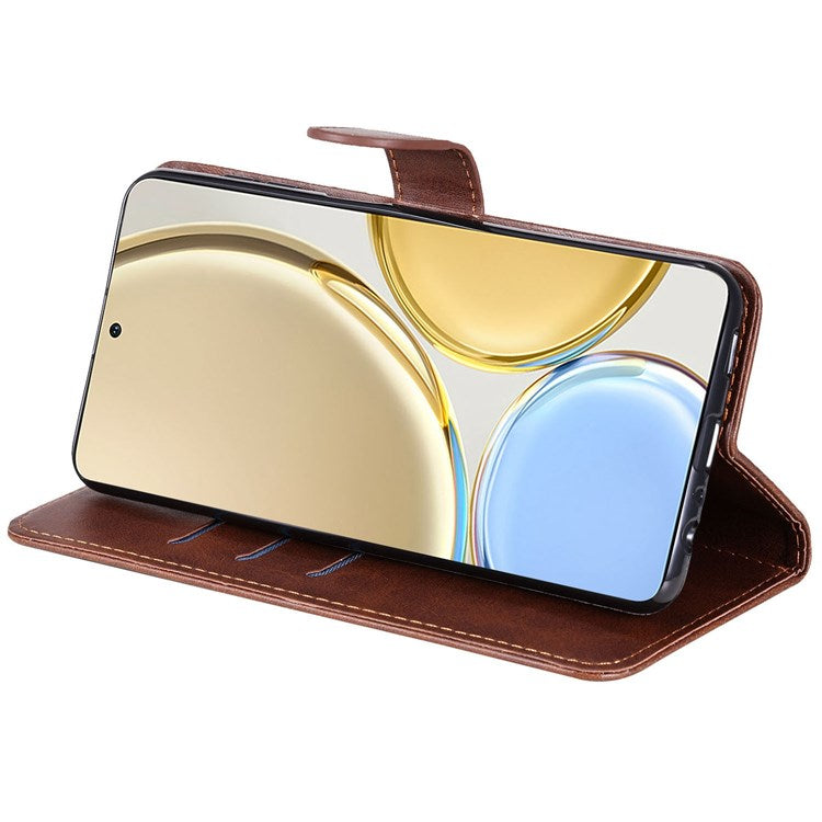 For Honor X9 4G/5G/X30/Magic4 Lite 5G/4G Outer Zipper Pocket PU Leather Wallet Cover Scratch-resistant Cell Phone Stand Protective Case - Brown